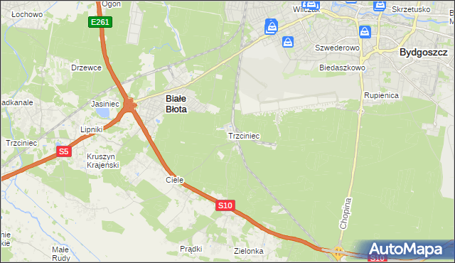 mapa Trzciniec gmina Białe Błota, Trzciniec gmina Białe Błota na mapie Targeo