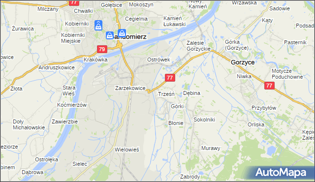 mapa Trześń gmina Gorzyce, Trześń gmina Gorzyce na mapie Targeo