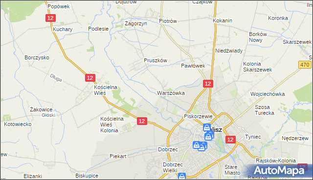 mapa Warszówka gmina Blizanów, Warszówka gmina Blizanów na mapie Targeo