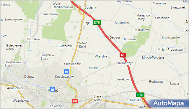 mapa Wierzbie gmina Kutno, Wierzbie gmina Kutno na mapie Targeo