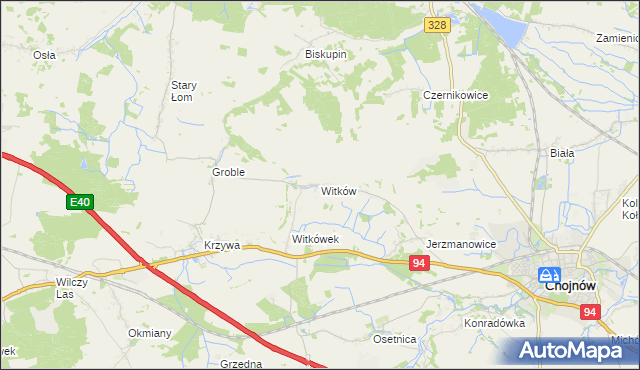 mapa Witków gmina Chojnów, Witków gmina Chojnów na mapie Targeo