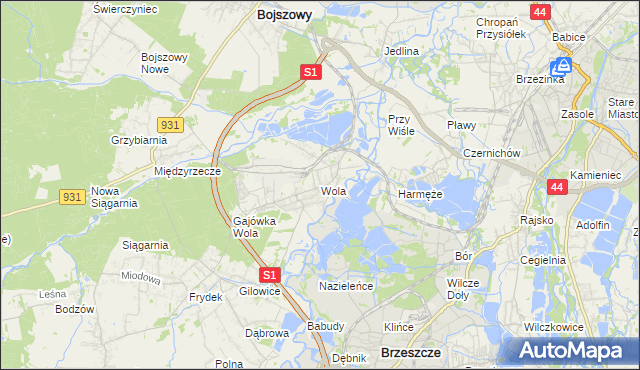 mapa Wola gmina Miedźna, Wola gmina Miedźna na mapie Targeo