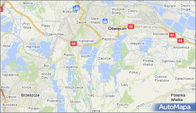 mapa Zaborze gmina Oświęcim, Zaborze gmina Oświęcim na mapie Targeo