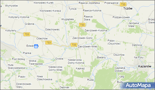 mapa Zakrzówek-Wieś gmina Kazanów, Zakrzówek-Wieś gmina Kazanów na mapie Targeo