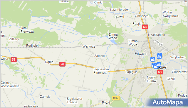 mapa Zalesie gmina Łuków, Zalesie gmina Łuków na mapie Targeo