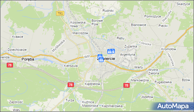 mapa Zawiercie, Zawiercie na mapie Targeo