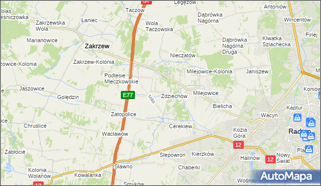 mapa Zdziechów gmina Zakrzew, Zdziechów gmina Zakrzew na mapie Targeo