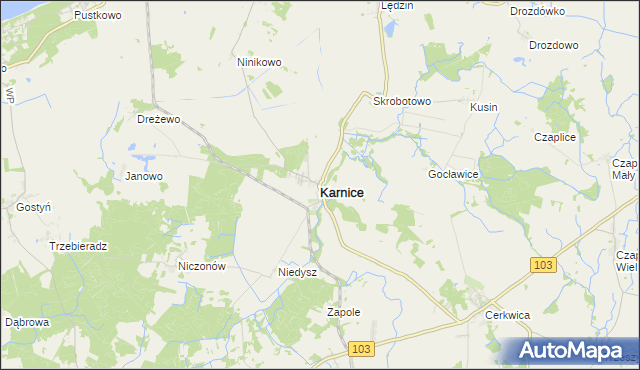 mapa Karnice powiat gryficki, Karnice powiat gryficki na mapie Targeo