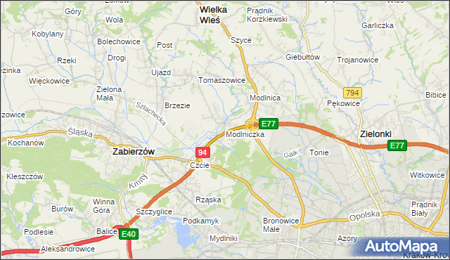 mapa Modlniczka, Modlniczka na mapie Targeo