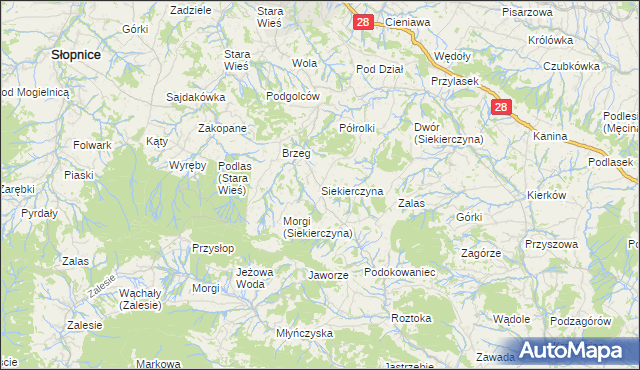 mapa Siekierczyna gmina Limanowa, Siekierczyna gmina Limanowa na mapie Targeo