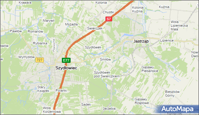 mapa Śmiłów gmina Jastrząb, Śmiłów gmina Jastrząb na mapie Targeo