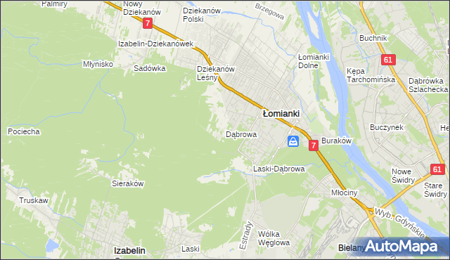 mapa Dąbrowa gmina Łomianki, Dąbrowa gmina Łomianki na mapie Targeo