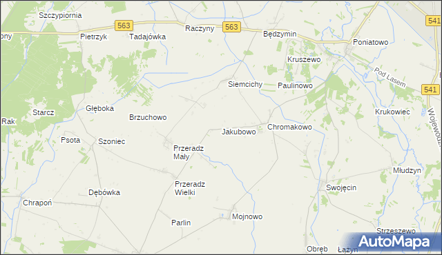 mapa Jakubowo gmina Lutocin, Jakubowo gmina Lutocin na mapie Targeo