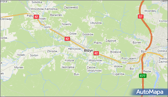 mapa Bliżyn, Bliżyn na mapie Targeo