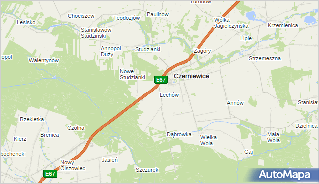 mapa Lechów gmina Czerniewice, Lechów gmina Czerniewice na mapie Targeo