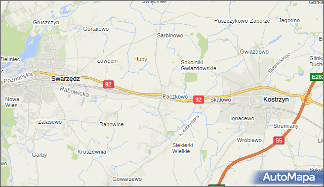 mapa Paczkowo gmina Swarzędz, Paczkowo gmina Swarzędz na mapie Targeo