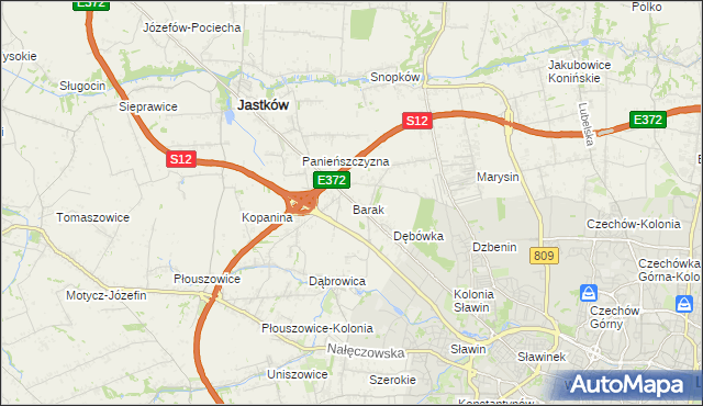 mapa Barak gmina Jastków, Barak gmina Jastków na mapie Targeo