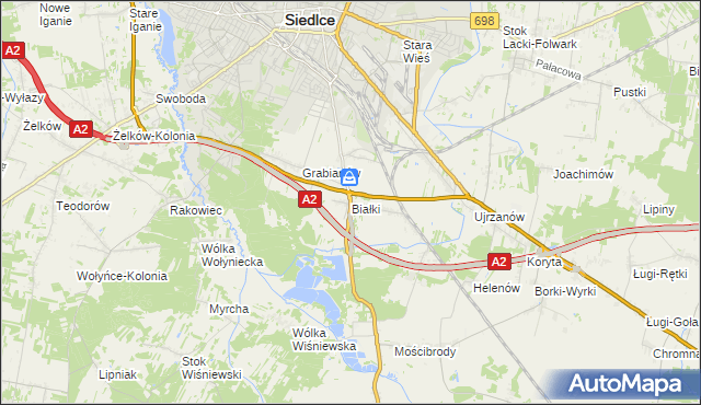 mapa Białki gmina Siedlce, Białki gmina Siedlce na mapie Targeo