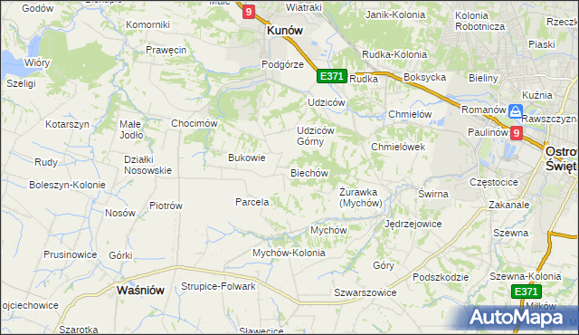 mapa Biechów gmina Kunów, Biechów gmina Kunów na mapie Targeo