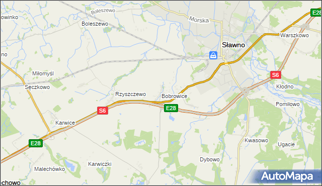 mapa Bobrowice gmina Sławno, Bobrowice gmina Sławno na mapie Targeo