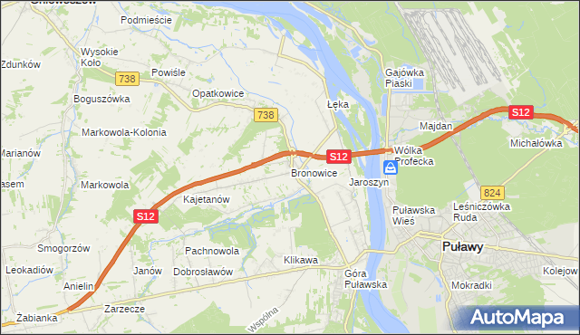 mapa Bronowice gmina Puławy, Bronowice gmina Puławy na mapie Targeo