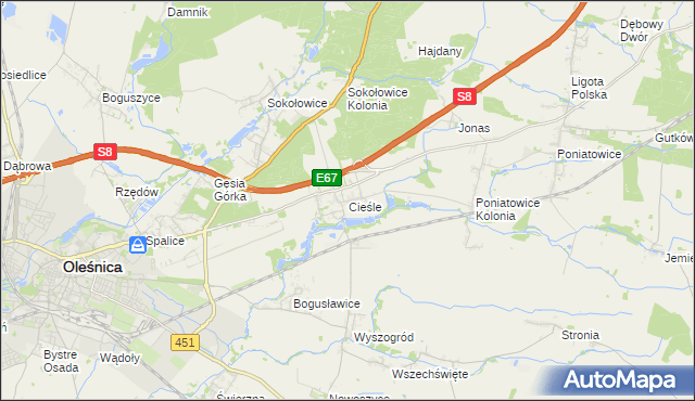 mapa Cieśle gmina Oleśnica, Cieśle gmina Oleśnica na mapie Targeo