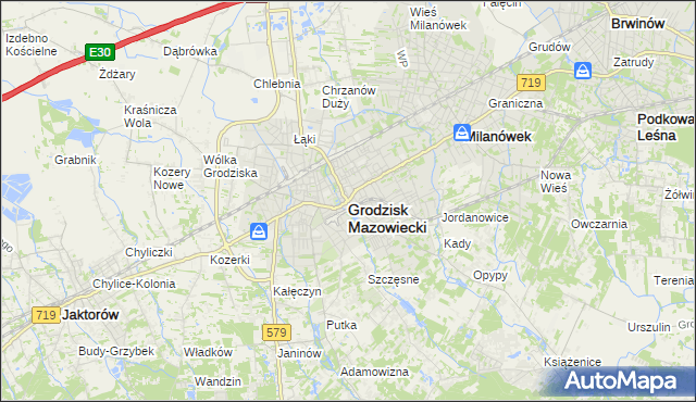 mapa Grodzisk Mazowiecki, Grodzisk Mazowiecki na mapie Targeo