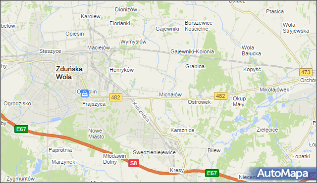 mapa Michałów gmina Zduńska Wola, Michałów gmina Zduńska Wola na mapie Targeo