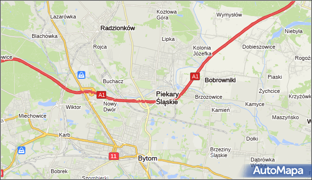mapa Piekary Śląskie, Piekary Śląskie na mapie Targeo