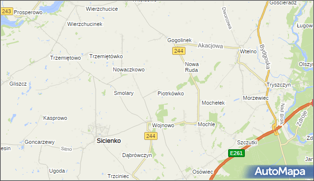 mapa Piotrkówko gmina Sicienko, Piotrkówko gmina Sicienko na mapie Targeo