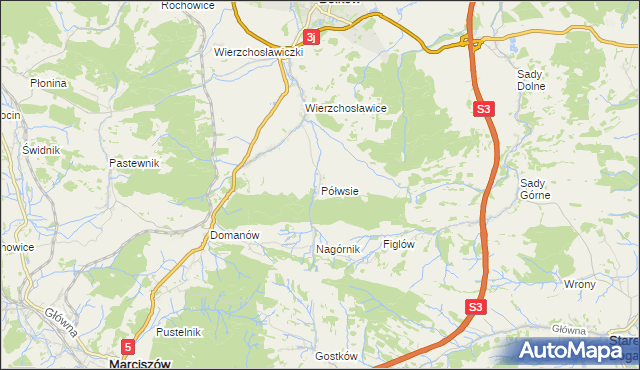 mapa Półwsie, Półwsie na mapie Targeo