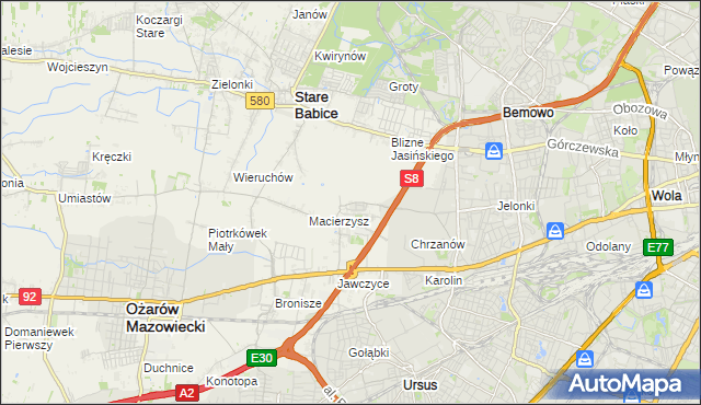 mapa Szeligi gmina Ożarów Mazowiecki, Szeligi gmina Ożarów Mazowiecki na mapie Targeo