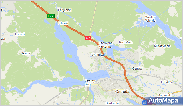 mapa Wałdowo gmina Ostróda, Wałdowo gmina Ostróda na mapie Targeo