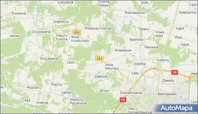 mapa Adamów gmina Bełchatów, Adamów gmina Bełchatów na mapie Targeo