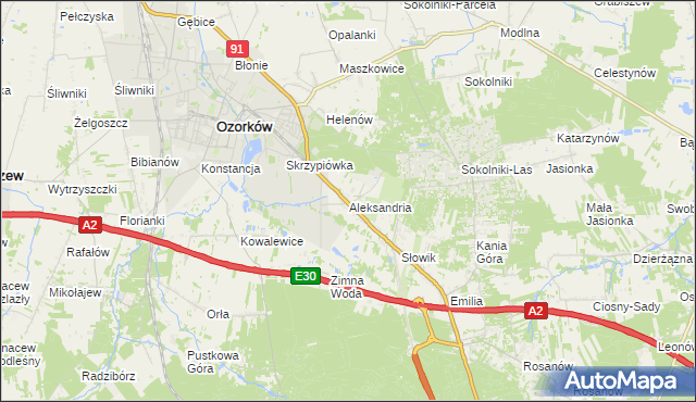 mapa Aleksandria gmina Ozorków, Aleksandria gmina Ozorków na mapie Targeo