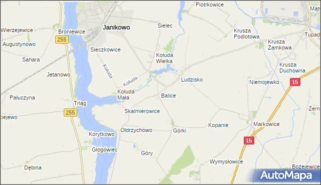 mapa Balice gmina Janikowo, Balice gmina Janikowo na mapie Targeo