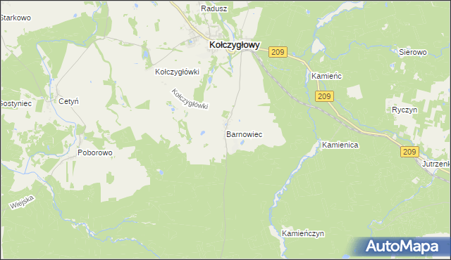 mapa Barnowiec gmina Kołczygłowy, Barnowiec gmina Kołczygłowy na mapie Targeo