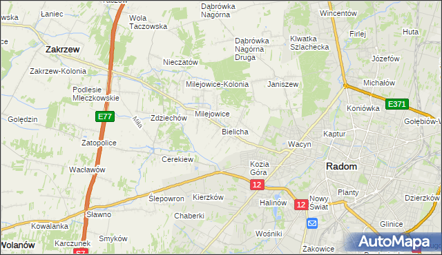 mapa Bielicha, Bielicha na mapie Targeo