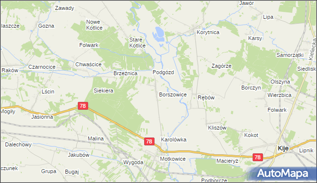 mapa Borszowice gmina Imielno, Borszowice gmina Imielno na mapie Targeo