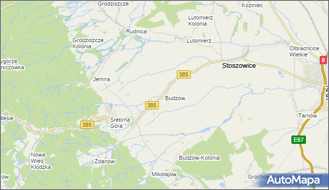 mapa Budzów gmina Stoszowice, Budzów gmina Stoszowice na mapie Targeo