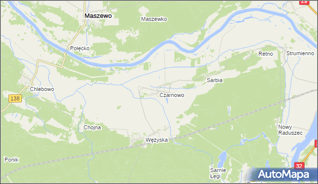 mapa Czarnowo gmina Krosno Odrzańskie, Czarnowo gmina Krosno Odrzańskie na mapie Targeo