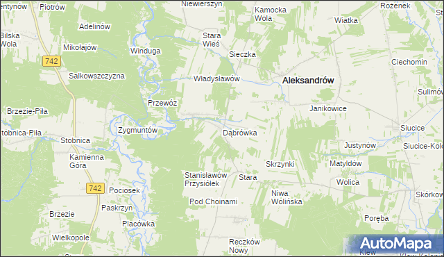 mapa Dąbrówka gmina Aleksandrów, Dąbrówka gmina Aleksandrów na mapie Targeo