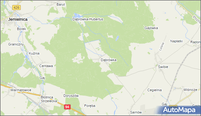 mapa Dąbrówka gmina Wielowieś, Dąbrówka gmina Wielowieś na mapie Targeo