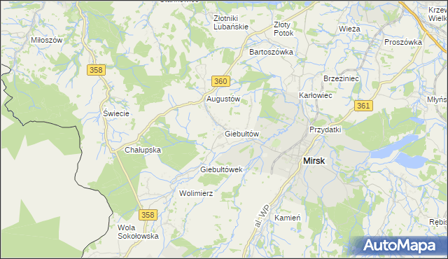 mapa Giebułtów gmina Mirsk, Giebułtów gmina Mirsk na mapie Targeo