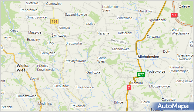 mapa Górna Wieś gmina Michałowice, Górna Wieś gmina Michałowice na mapie Targeo