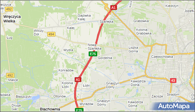 mapa Gorzelnia gmina Blachownia, Gorzelnia gmina Blachownia na mapie Targeo