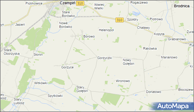 mapa Gorzyczki gmina Czempiń, Gorzyczki gmina Czempiń na mapie Targeo