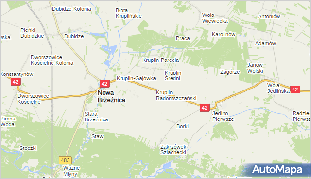 mapa Kruplin Radomszczański, Kruplin Radomszczański na mapie Targeo