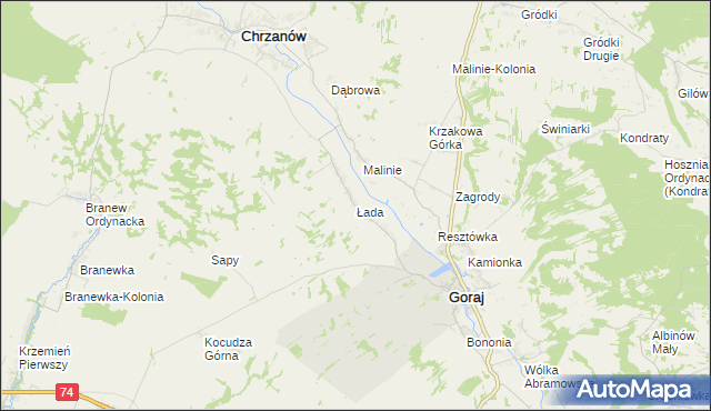 mapa Łada gmina Chrzanów, Łada gmina Chrzanów na mapie Targeo