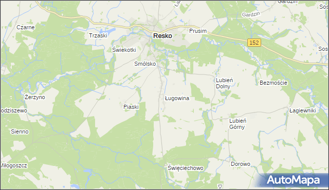 mapa Ługowina gmina Resko, Ługowina gmina Resko na mapie Targeo
